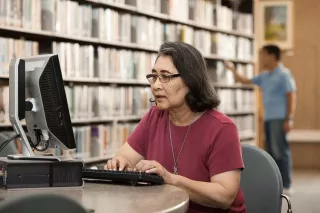 Woman researching
