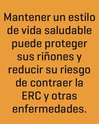 Mantener un estilo de vida saludable puede proteger sus rinones y reducir su riesgo de contraer la ERC y otras enfermedades