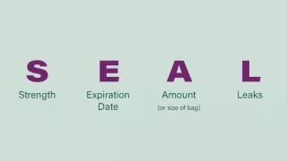 SEAL: Strength, Expiration Date, Amount (or size of bag) and Leaks